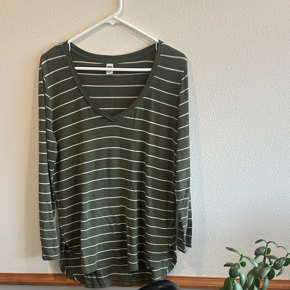 Old Navy Olive Striped Long Sleeve Tee